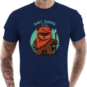 T-shirt geek homme - Save Ewoks - Couleur Bleu Nuit - Taille S