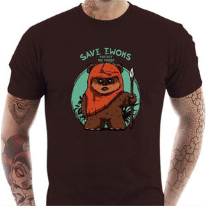 T-shirt geek homme - Save Ewoks - Couleur Chocolat - Taille S