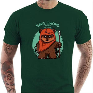 T-shirt geek homme - Save Ewoks - Couleur Vert Bouteille - Taille S