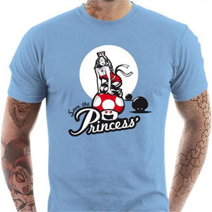 T-shirt geek homme - Save the Princess - Couleur Ciel - Taille S