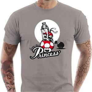 T-shirt geek homme - Save the Princess - Couleur Gris Clair - Taille S