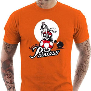 T-shirt geek homme - Save the Princess - Couleur Orange - Taille S