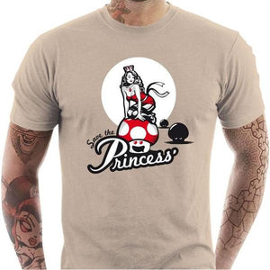 T-shirt geek homme - Save the Princess - Couleur Sable - Taille S
