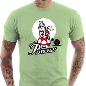 T-shirt geek homme - Save the Princess - Couleur Tilleul - Taille S