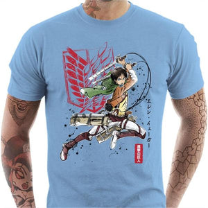 T-shirt geek homme - Soldat Eren - Couleur Ciel - Taille S