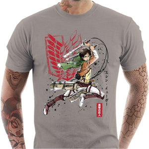 T-shirt geek homme - Soldat Eren - Couleur Gris Clair - Taille S