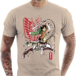 T-shirt geek homme - Soldat Eren - Couleur Sable - Taille S