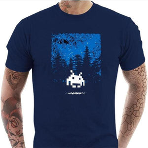 T-shirt geek homme - Space Invader à l'atterrissage - Couleur Bleu Nuit - Taille S