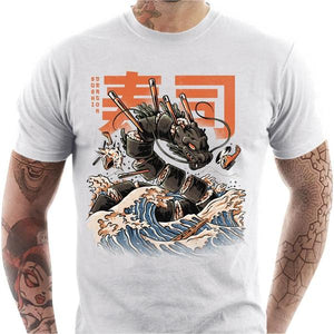 T-shirt geek homme - Sushi dragon - Couleur Blanc - Taille S