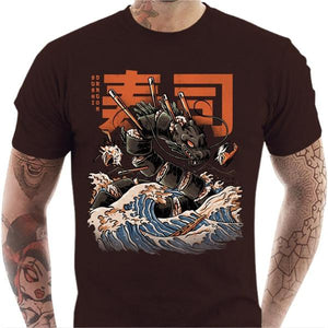 T-shirt geek homme - Sushi dragon - Couleur Chocolat - Taille S