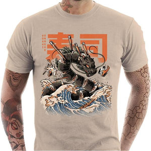 T-shirt geek homme - Sushi dragon - Couleur Sable - Taille S