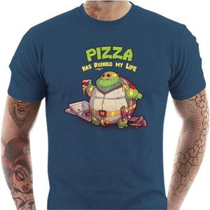 T-shirt geek homme - Turtle Pizza - Couleur Bleu Gris - Taille S