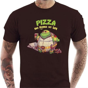 T-shirt geek homme - Turtle Pizza - Couleur Chocolat - Taille S