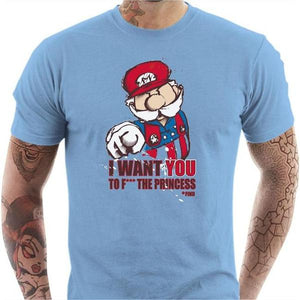 T-shirt geek homme - Uncle Mario - Couleur Ciel - Taille S