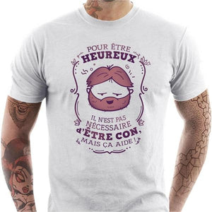 T-shirt humour homme - Heureux con - Couleur Blanc - Taille S